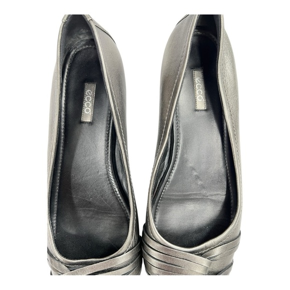 Ecco Women's Metallic Grey Slip-on Leather Flats Size EU 42 US 11-11.5 Preowned - Picture 8 of 10